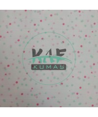 Baskılı Bambu Karışımlı Müslin Kumaş | Pembe Yeşil Şekiller