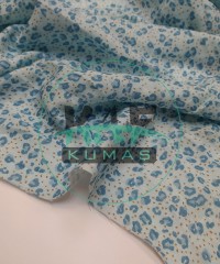 Baskılı Bambu Karışım Müslin Kumaş | Mavi Leopar  Baskılı Bambu Karışım Müslin Kumaş | Mavi Leopar