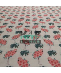 Baskılı %100 Pamuk Müslin Kumaş | Küçük Filamingo 