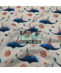 Baskılı Bambu Karışım Müslin Kumaş | Balina