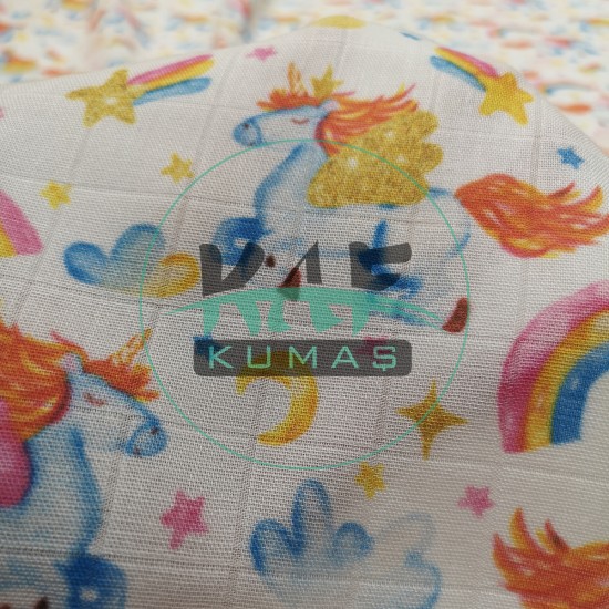 Baskılı Bambu Karışım Müslin Kumaş | Unicorn Baskılı Bambu Karışım Müslin Kumaş | Unicorn