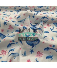 Baskılı Bambu Karışım Müslin Kumaş | Deniz Canlıları Baskılı Bambu Karışım Müslin Kumaş | Deniz Canlıları