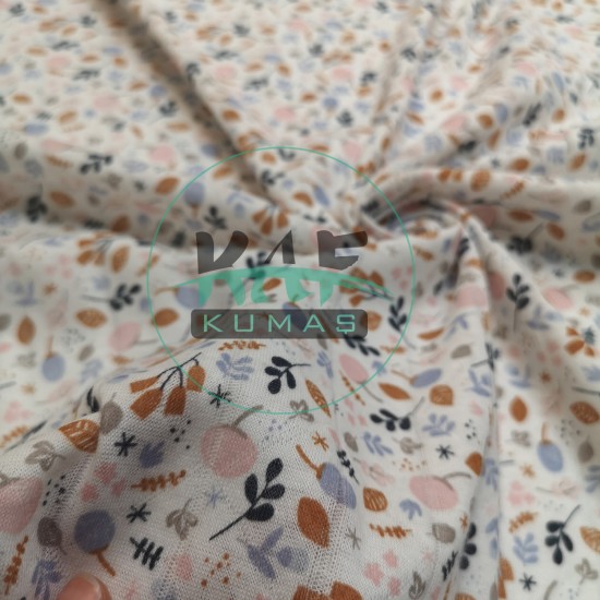 Baskılı %100 Pamuk Örme Müslin Kumaş | Küçük Yapraklar