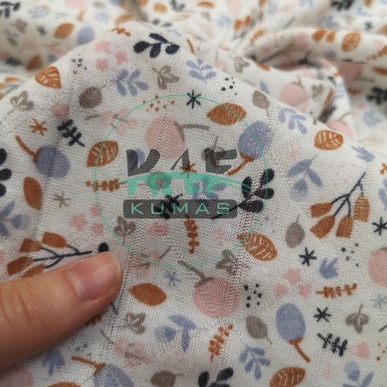 Baskılı %100 Pamuk Örme Müslin Kumaş | Küçük Yapraklar