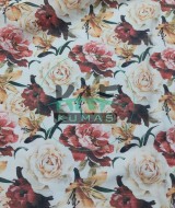 Baskılı %100 Pamuk Müslin Kumaş | Beyaz Gül