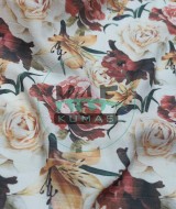 Baskılı %100 Pamuk Müslin Kumaş | Beyaz Gül