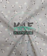 Baskılı Bambu Karışım Müslin Kumaş | Gri Zemin Penguen