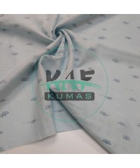 Baskılı Bambu Karışım Müslin Kumaş | Soft Mavi Zemin Kağıt Gemi