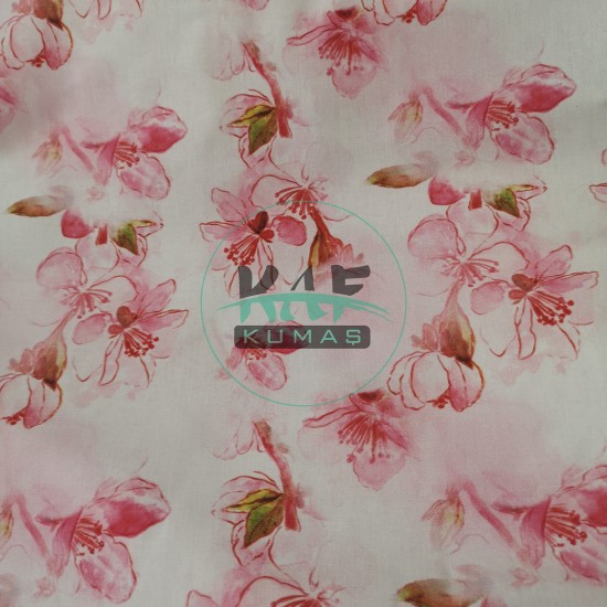 Baskılı Poplin Kumaş | Pembe Çiçekler Baskılı Poplin Kumaş | Pembe Çiçekler