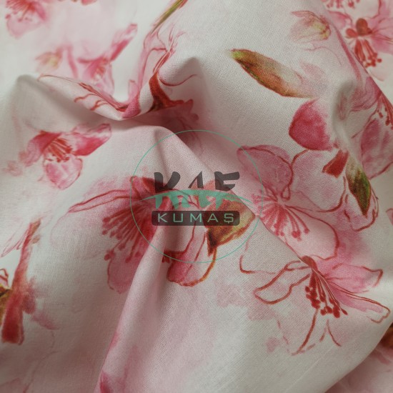 Baskılı Poplin Kumaş | Pembe Çiçekler Baskılı Poplin Kumaş | Pembe Çiçekler