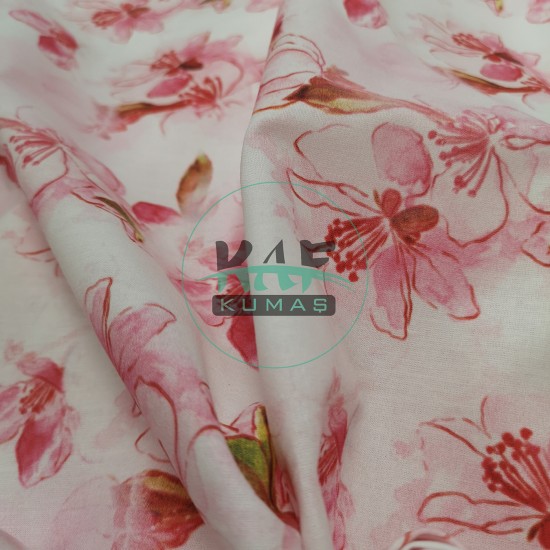 Baskılı Poplin Kumaş | Pembe Çiçekler Baskılı Poplin Kumaş | Pembe Çiçekler