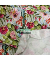 Baskılı Pamuk Penye Süprem Kumaş| Renkli Çiçekler