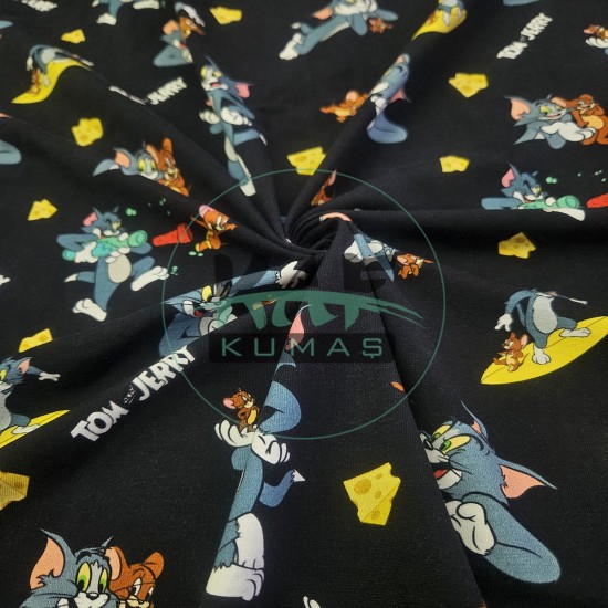 Baskılı Pamuk Penye Süprem Kumaş| Tom ve Jerry Baskılı Pamuk Penye Süprem Kumaş| Tom ve Jerry