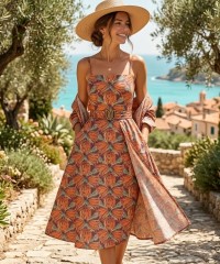 %100 Pamuk Dokuma Vual Kumaş | Terracotta Renk Yazlık Elbiselik Kumaş