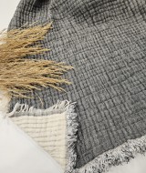 7 Katlı Antrasit Çift Taraflı Dolgulu Çift Kişilik Müslin Battaniye | 230 x 240 cm