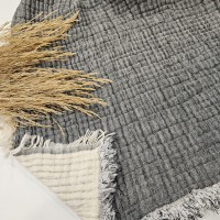 7 Katlı Antrasit Çift Taraflı Dolgulu Çift Kişilik Müslin Battaniye | 230 x 240 cm