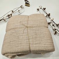 7 Katlı Bej Çift Taraflı Dolgulu Çift Kişilik Müslin Battaniye | 230 x 240 cm