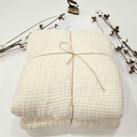 7 Katlı Ekru Çift Taraflı Dolgulu Tek Kişilik Müslin Battaniye | 270 x 170 cm