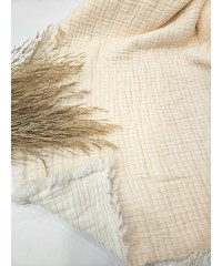 7 Katlı Ekru Çift Taraflı Dolgulu Tek Kişilik Müslin Battaniye | 270 x 170 cm