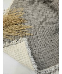 7 Katlı Gri Çift Taraflı Dolgulu Tek Kişilik Müslin Battaniye | 270 x 170 cm