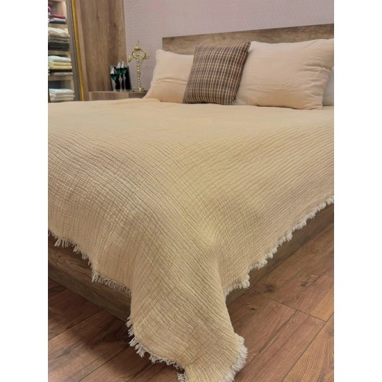 Battal Boy 7 Katlı Krem Çift Taraflı Dolgulu Çift Kişilik Müslin Battaniye | 260 x 280 cm Battal Boy 7 Katlı Krem Çift Taraflı Dolgulu Çift Kişilik Müslin Battaniye | 260 x 280 cm
