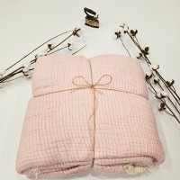 7 Katlı Pembe Çift Taraflı Dolgulu Çift Kişilik Müslin Battaniye | 230 x 240 cm