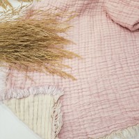 7 Katlı Pembe Çift Taraflı Dolgulu Çift Kişilik Müslin Battaniye | 230 x 240 cm