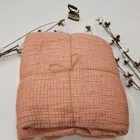 7 Katlı Mercan Renk Çift Taraflı Dolgulu Çift Kişilik Müslin Battaniye | 230 x 240 cm