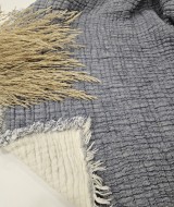 7 Katlı Denim Mavi Çift Taraflı Dolgulu Çift Kişilik Müslin Battaniye | 230 x 240 cm