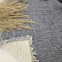 7 Katlı Denim Mavi Çift Taraflı Dolgulu Çift Kişilik Müslin Battaniye | 230 x 240 cm