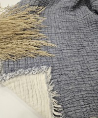 7 Katlı Denim Mavi Çift Taraflı Dolgulu Çift Kişilik Müslin Battaniye | 230 x 240 cm 7 Katlı Denim Mavi Çift Taraflı Dolgulu Çift Kişilik Müslin Battaniye | 230 x 240 cm