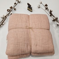 7 Katlı Gül Kurusu Çift Taraflı Dolgulu Çift Kişilik Müslin Battaniye | 230 x 240 cm