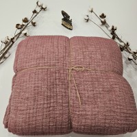 7 Katlı Kırmızı Çift Taraflı Dolgulu Çift Kişilik Müslin Battaniye | 230 x 240 cm