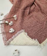 7 Katlı Kırmızı Çift Taraflı Dolgulu Çift Kişilik Müslin Battaniye | 230 x 240 cm