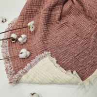 7 Katlı Kırmızı Çift Taraflı Dolgulu Çift Kişilik Müslin Battaniye | 230 x 240 cm