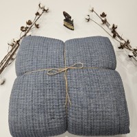 7 Katlı Mavi Çift Taraflı Dolgulu Çift Kişilik Müslin Battaniye | 230 x 240 cm