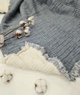 7 Katlı Mavi Çift Taraflı Dolgulu Çift Kişilik Müslin Battaniye | 230 x 240 cm