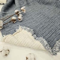 7 Katlı Mavi Çift Taraflı Dolgulu Çift Kişilik Müslin Battaniye | 230 x 240 cm