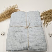 4 Katlı Bebe Mavi Çift Taraflı Çift Kişilik Müslin Battaniye | 250 x 240 cm