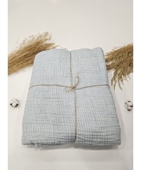 4 Katlı Bebe Mavi Çift Taraflı Çift Kişilik Müslin Battaniye | 250 x 240 cm