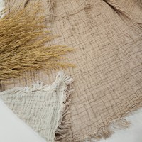 4 Katlı Bej Çift Taraflı Tek Kişilik Müslin Battaniye | 270 x 170 cm