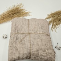 4 Katlı Bej Çift Taraflı Tek Kişilik Müslin Battaniye | 270 x 170 cm