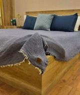 4 Katlı Denim Mavi Çift Taraflı Çift Kişilik Müslin Battaniye | 230 x 240 cm