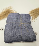 4 Katlı Denim Mavi Çift Taraflı Çift Kişilik Müslin Battaniye | 230 x 240 cm