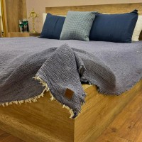 Battal Boy 4 Katlı Denim Mavi Çift Taraflı Çift Kişilik Müslin Battaniye | 260 x 280 cm