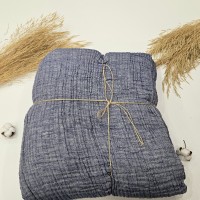 Battal Boy 4 Katlı Denim Mavi Çift Taraflı Çift Kişilik Müslin Battaniye | 260 x 280 cm