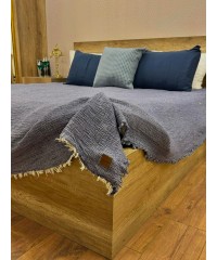 4 Katlı Denim Mavi Çift Taraflı Çift Kişilik Müslin Battaniye | 230 x 240 cm