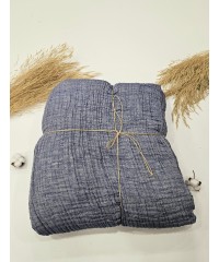 4 Katlı Denim Mavi Çift Taraflı Çift Kişilik Müslin Battaniye | 230 x 240 cm