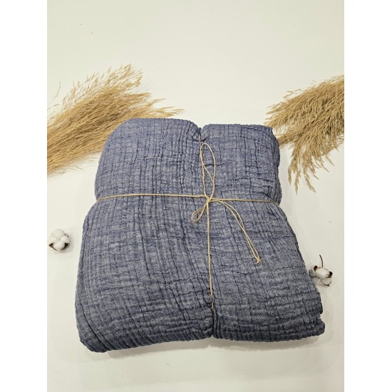4 Katlı Denim Mavi Çift Taraflı Çift Kişilik Müslin Battaniye | 230 x 240 cm 4 Katlı Denim Mavi Çift Taraflı Çift Kişilik Müslin Battaniye | 230 x 240 cm