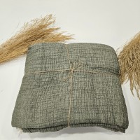 4 Katlı Haki Çift Taraflı Tek Kişilik Müslin Battaniye | 270 x 170 cm